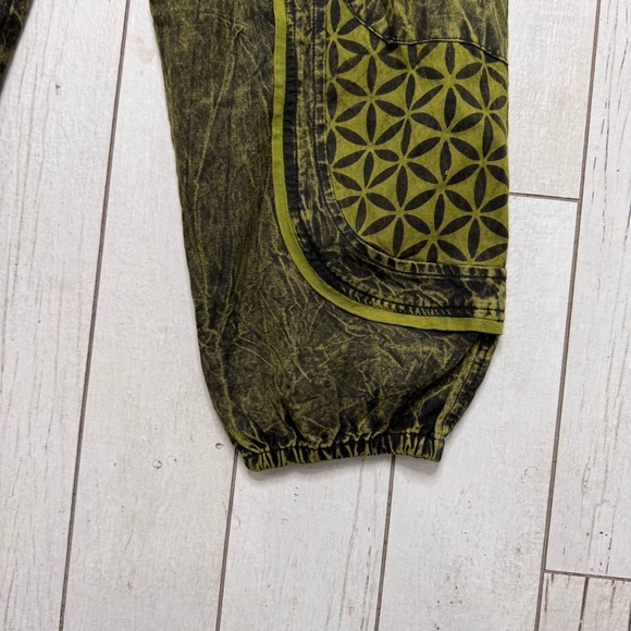 Himalaya Clothing Unique Hippie Flower Of Life Print Pants 100% Cotton Green S/M - Picture 3 of 6